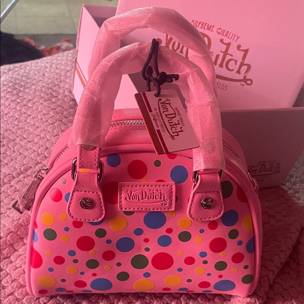 Von Dutch Pink Multicolor Polka Dot Bag